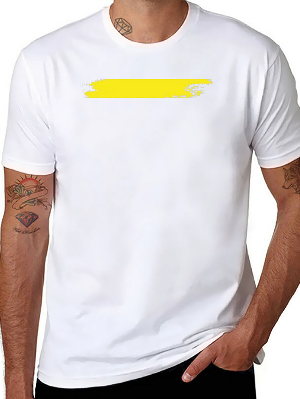 Mens Black T-Shirt with Yellow Brush Stroke Design