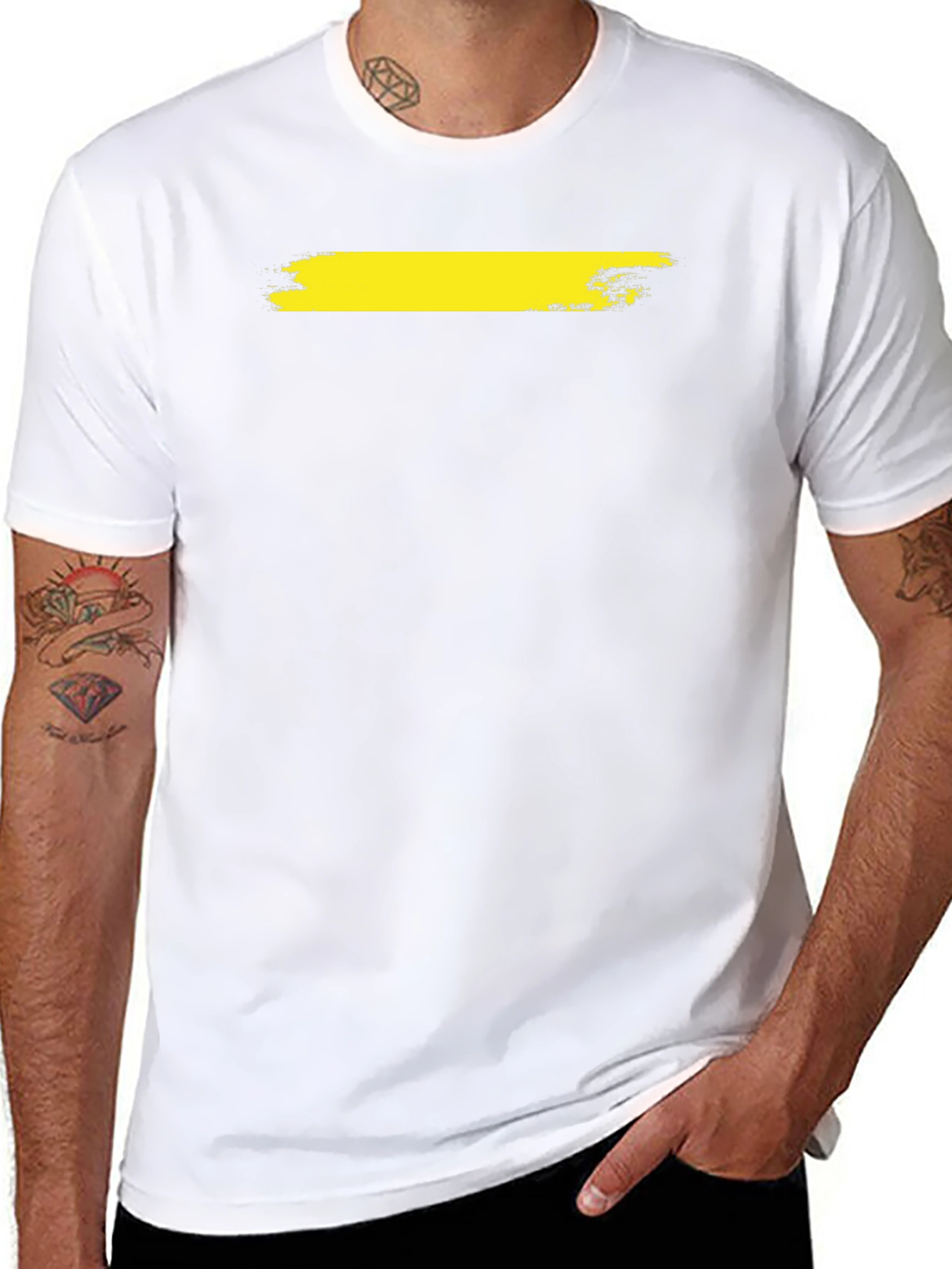 Mens Black T-Shirt with Yellow Brush Stroke Design