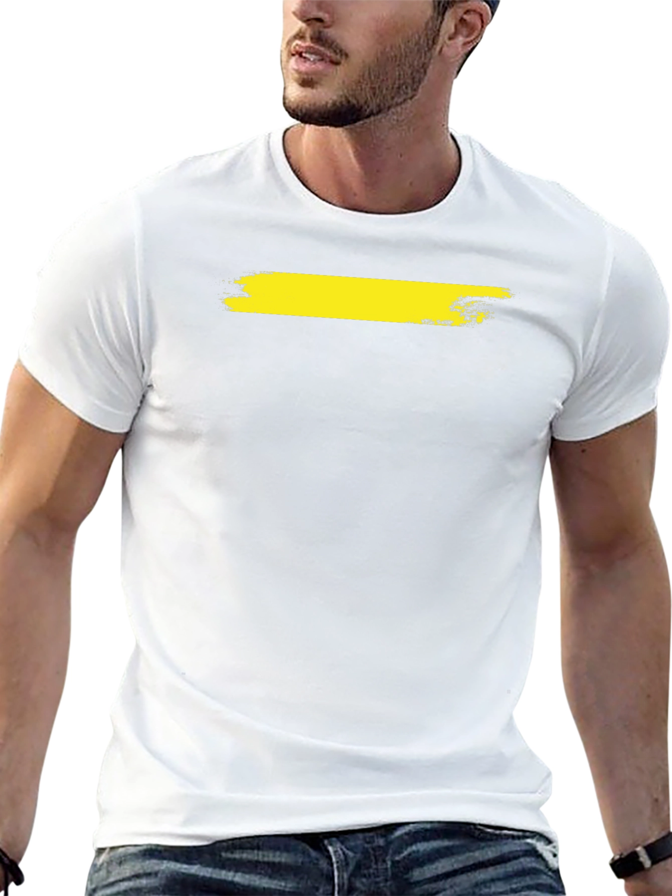 Mens Black T-Shirt with Yellow Brush Stroke Design