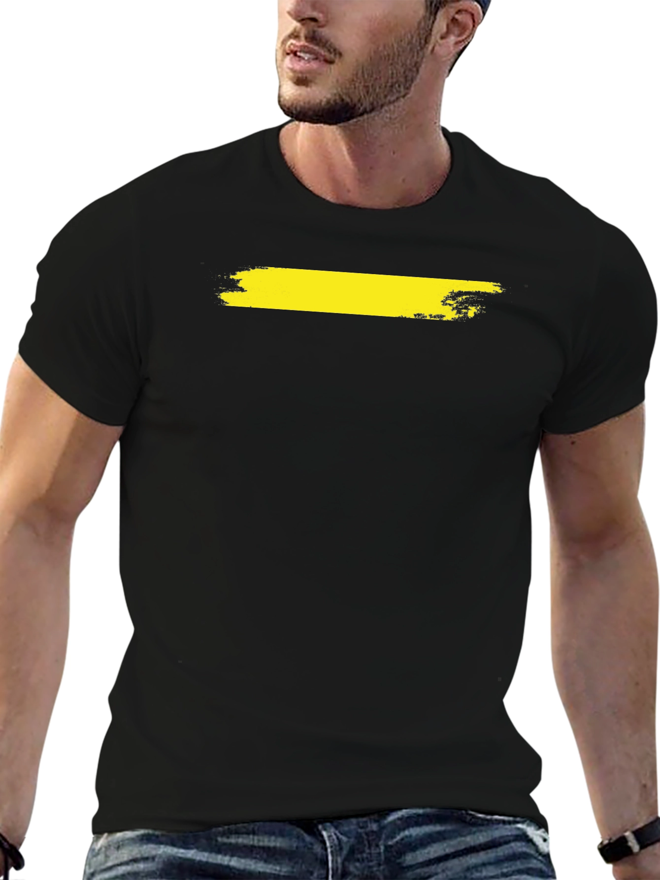 Mens Black T-Shirt with Yellow Brush Stroke Design