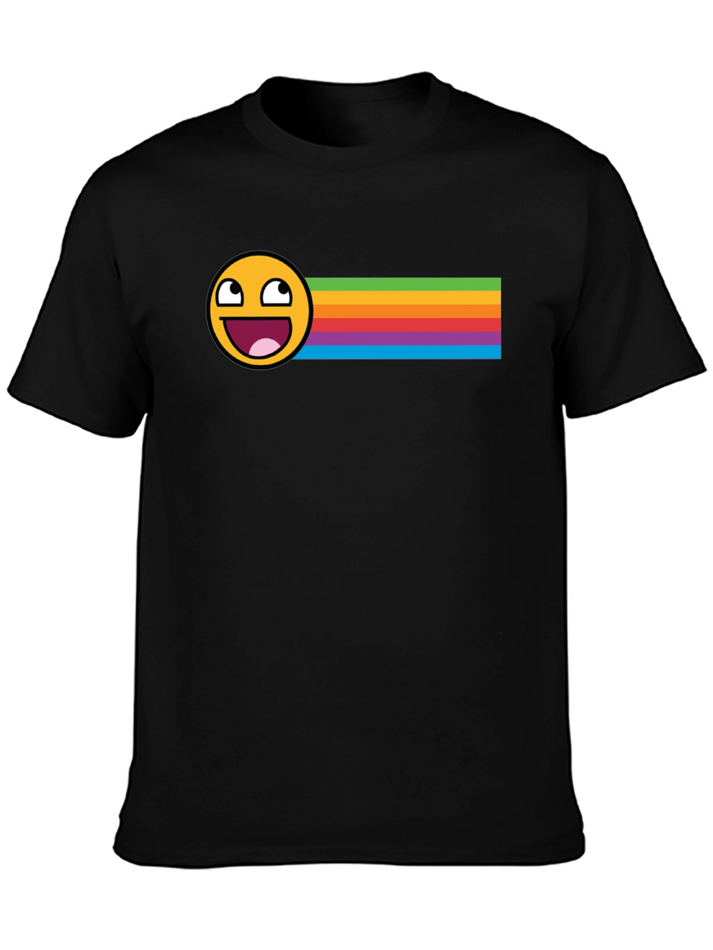 Epic Face Rainbow Stripe Graphic Tee - Black