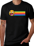 Epic Face Rainbow Stripe Graphic Tee - Black