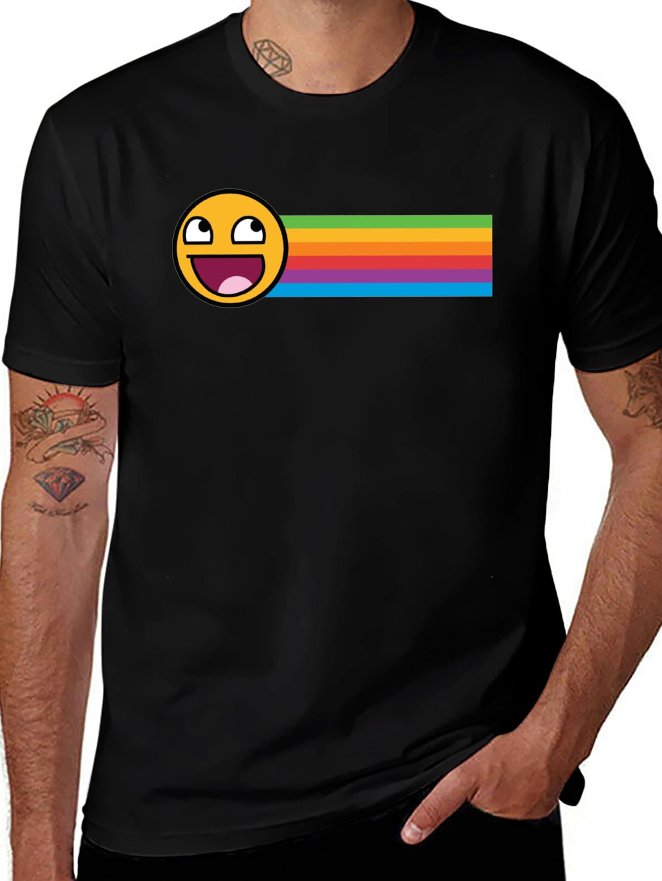 Epic Face Rainbow Stripe Graphic Tee - Black