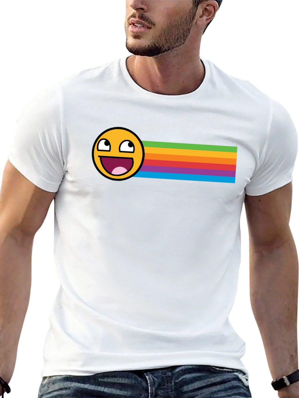 Epic Face Rainbow Stripe Graphic Tee - Black