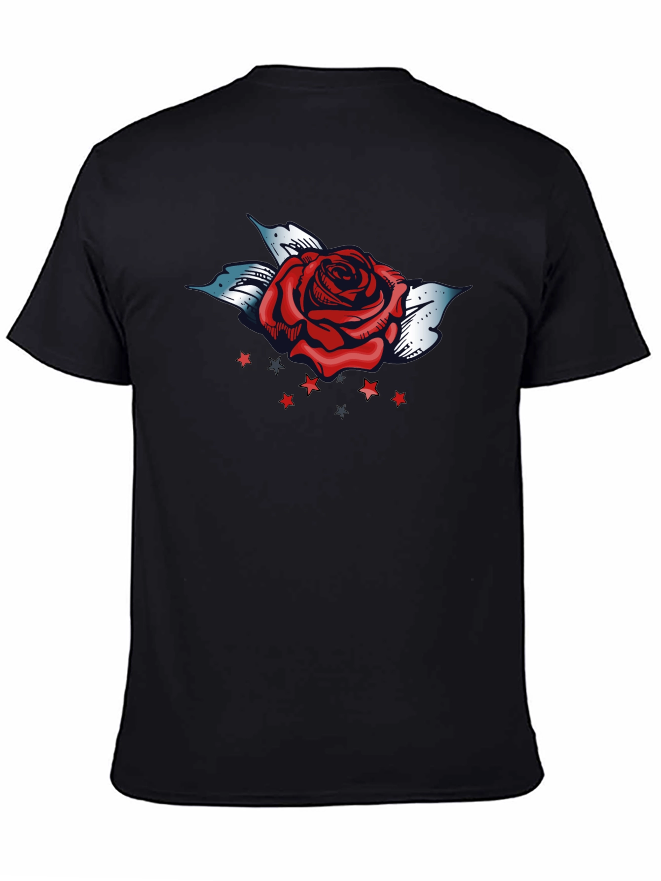 Rose and Stars Graphic Tee - Bold Black T-Shirt