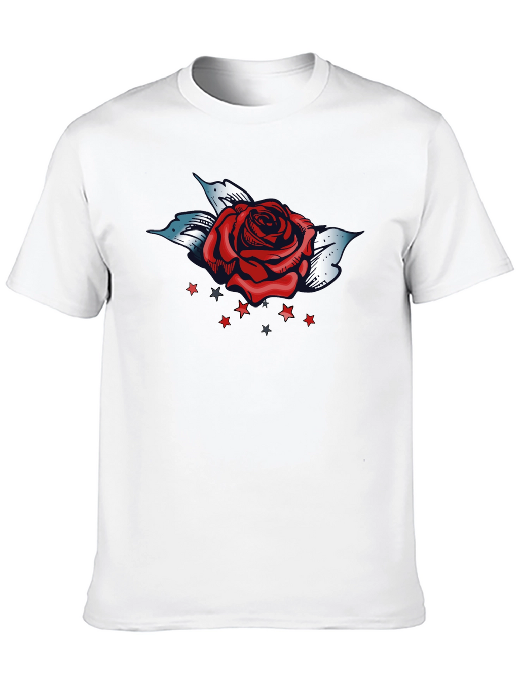 Rose and Stars Graphic Tee - Bold Black T-Shirt