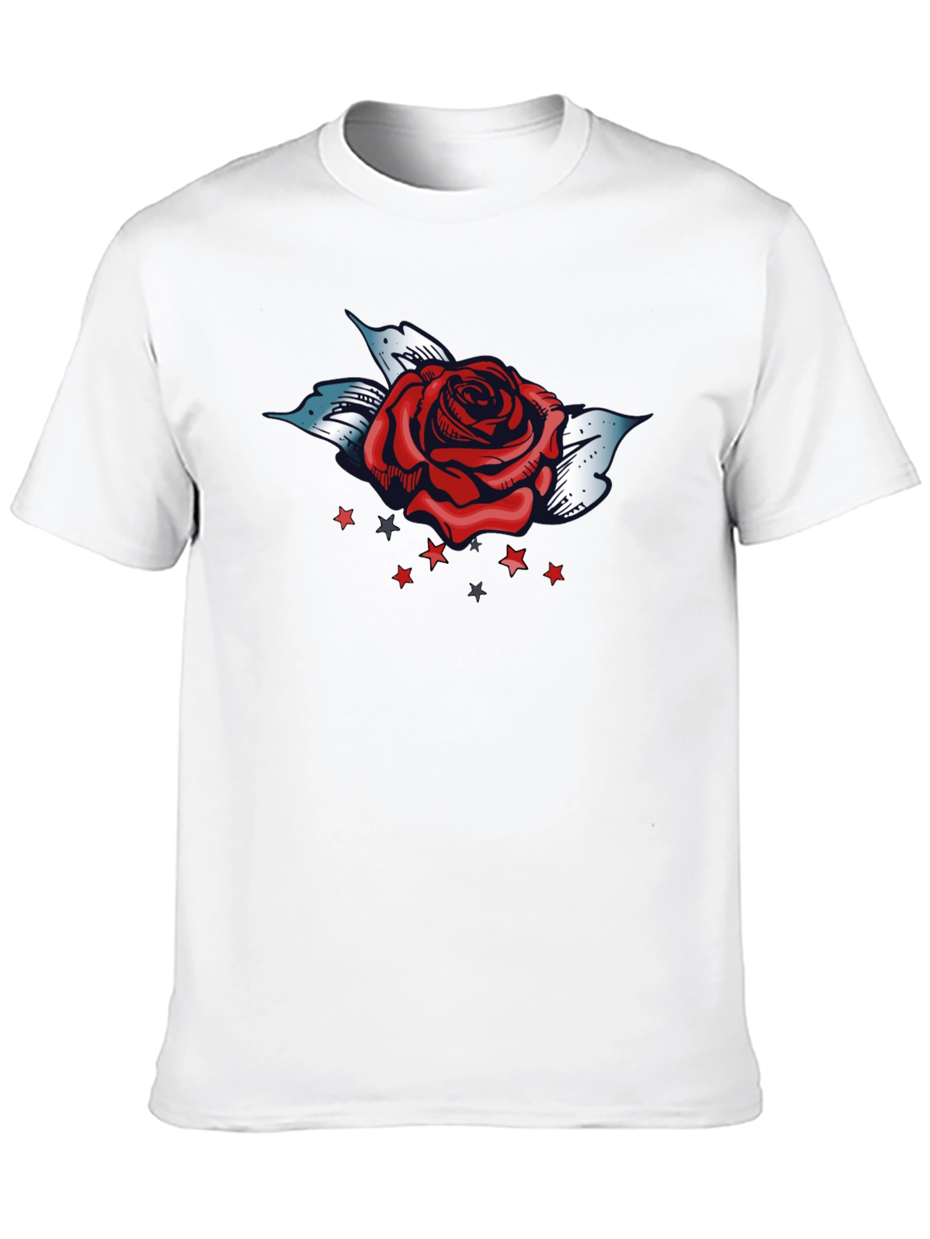 Rose and Stars Graphic Tee - Bold Black T-Shirt