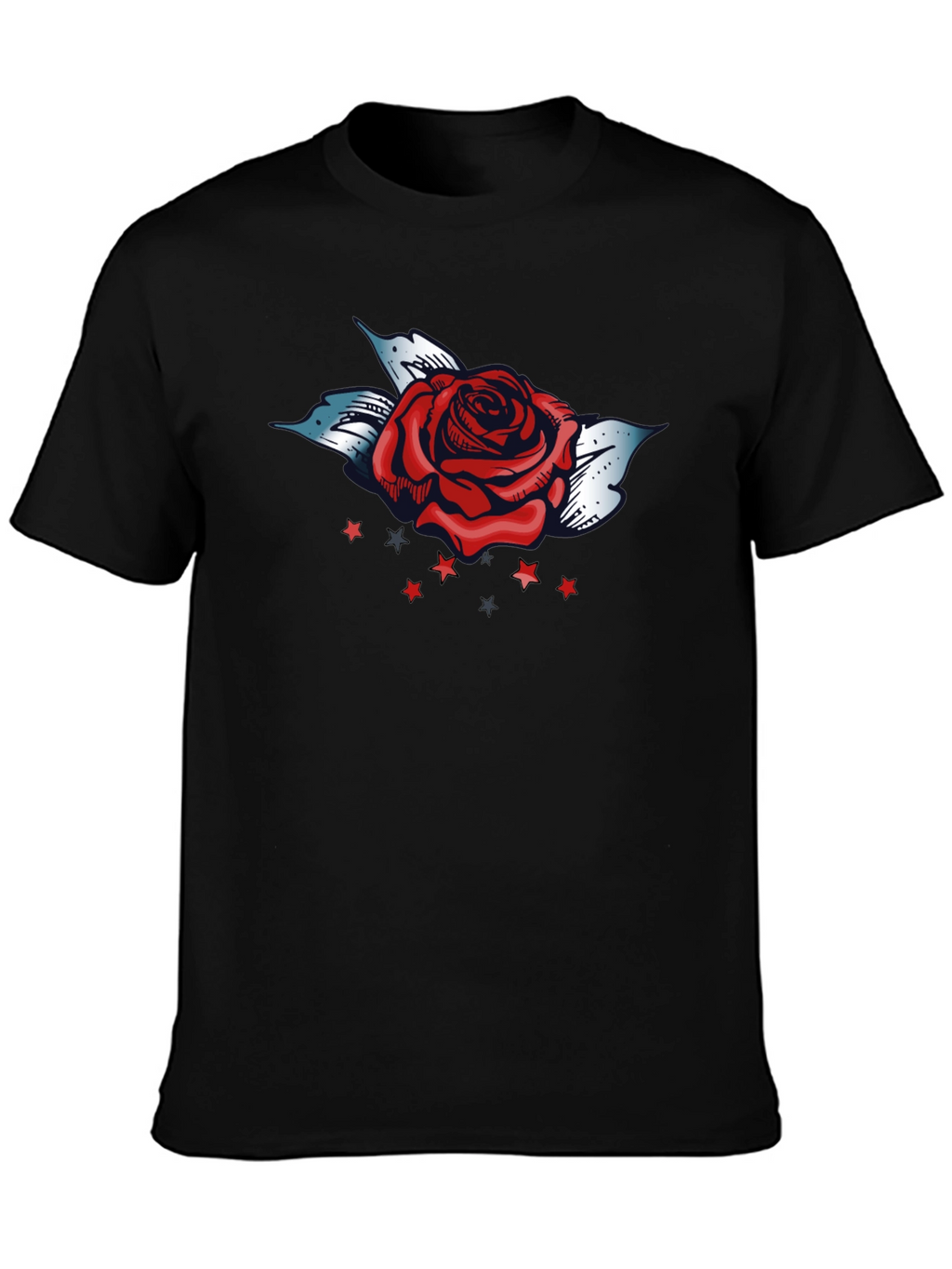 Rose and Stars Graphic Tee - Bold Black T-Shirt