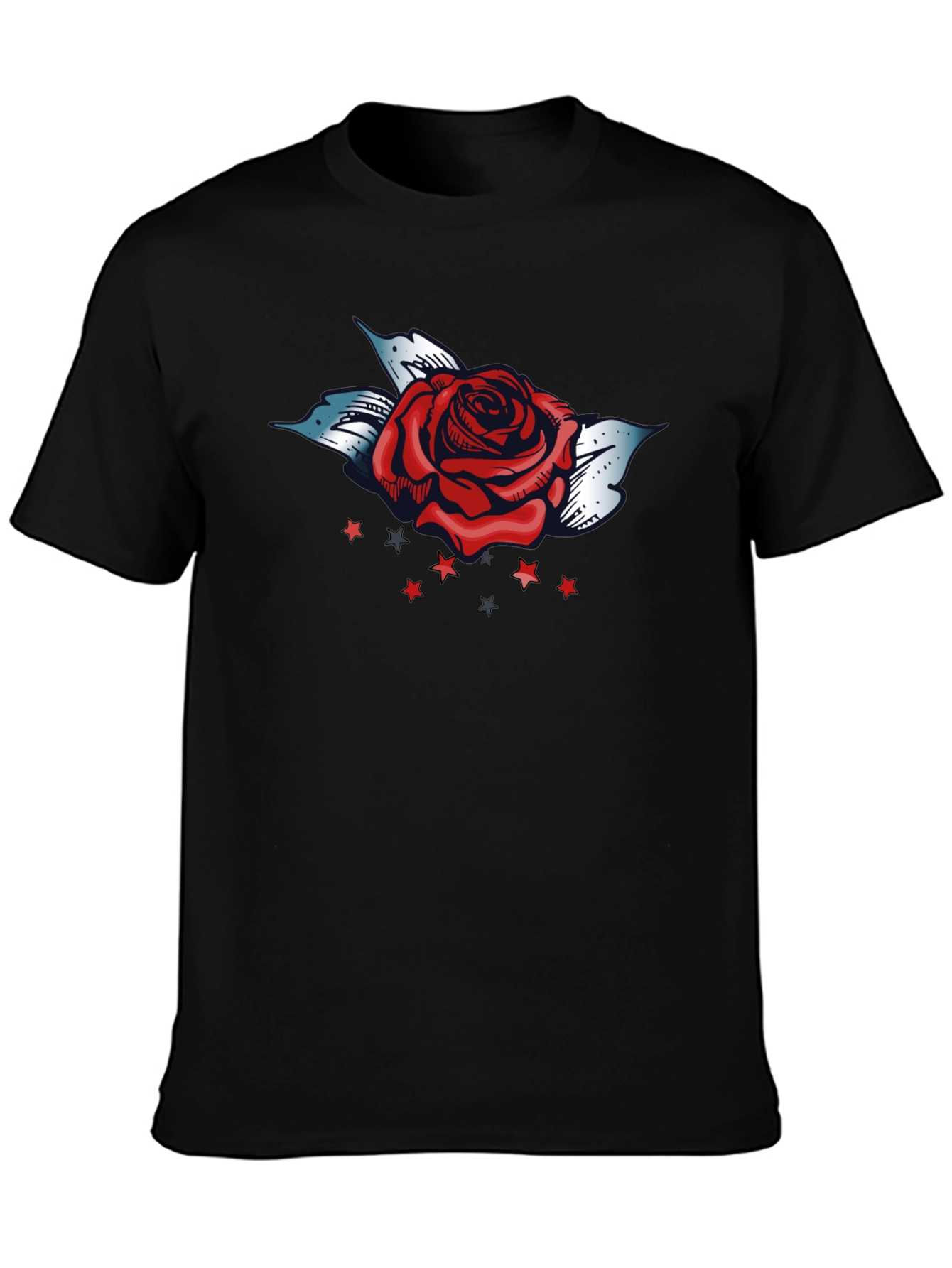 Rose and Stars Graphic Tee - Bold Black T-Shirt
