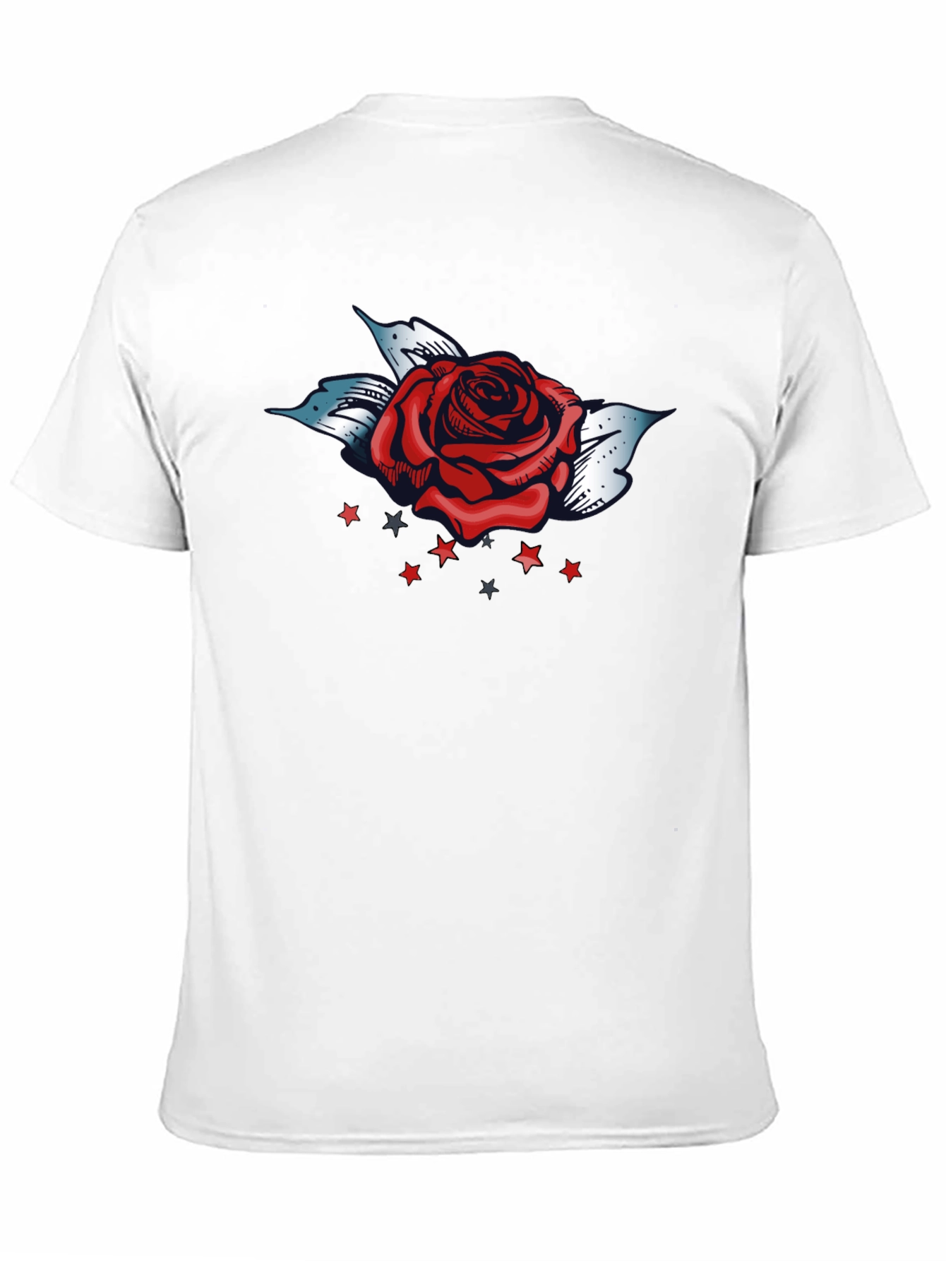 Rose and Stars Graphic Tee - Bold Black T-Shirt