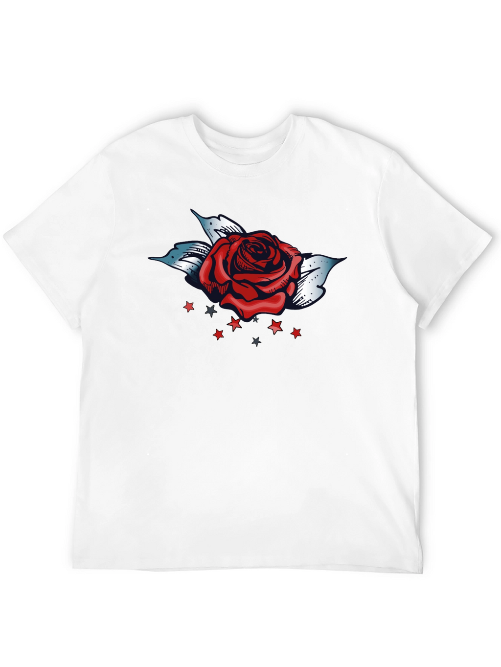 Rose and Stars Graphic Tee - Bold Black T-Shirt