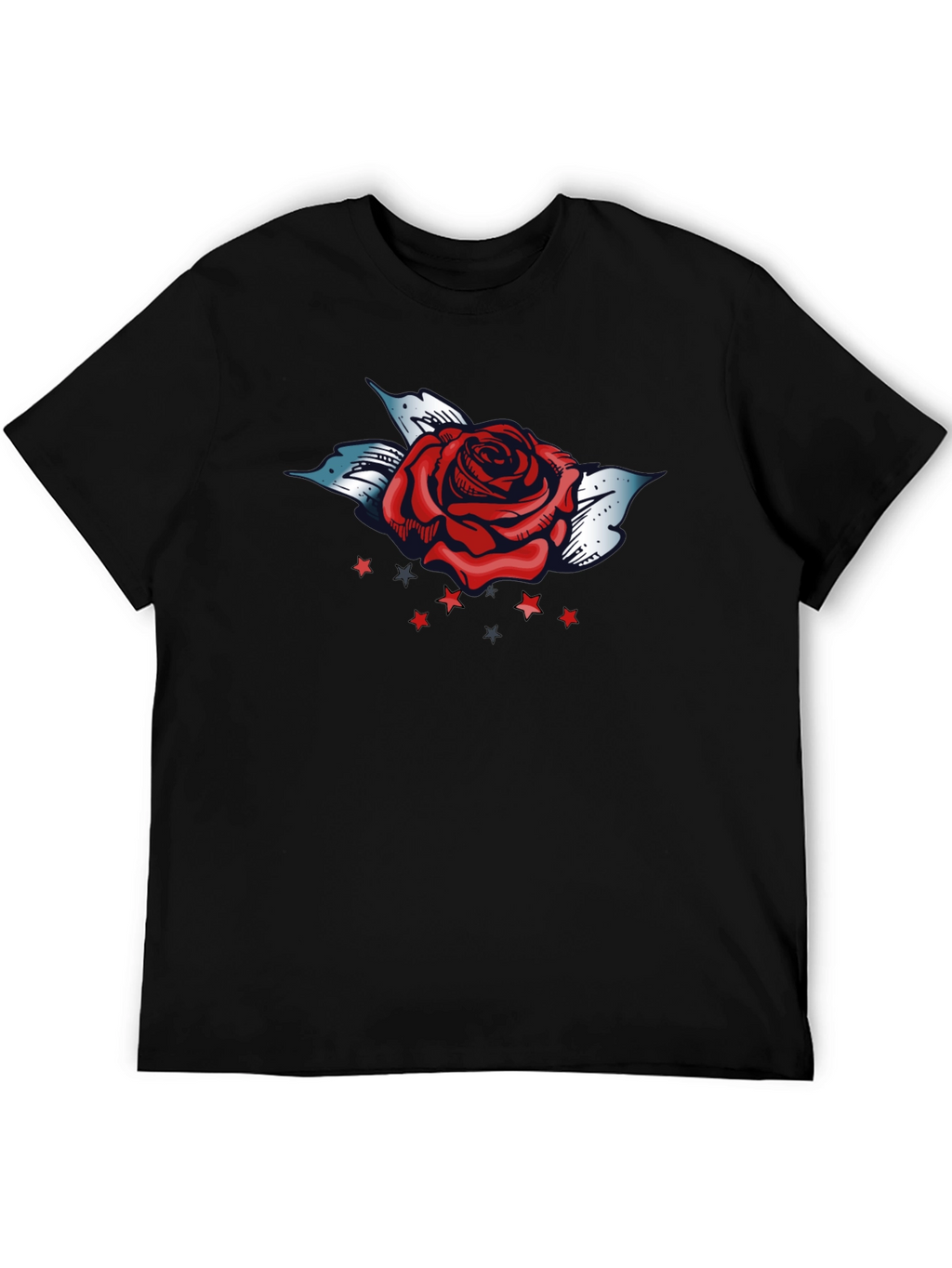 Rose and Stars Graphic Tee - Bold Black T-Shirt