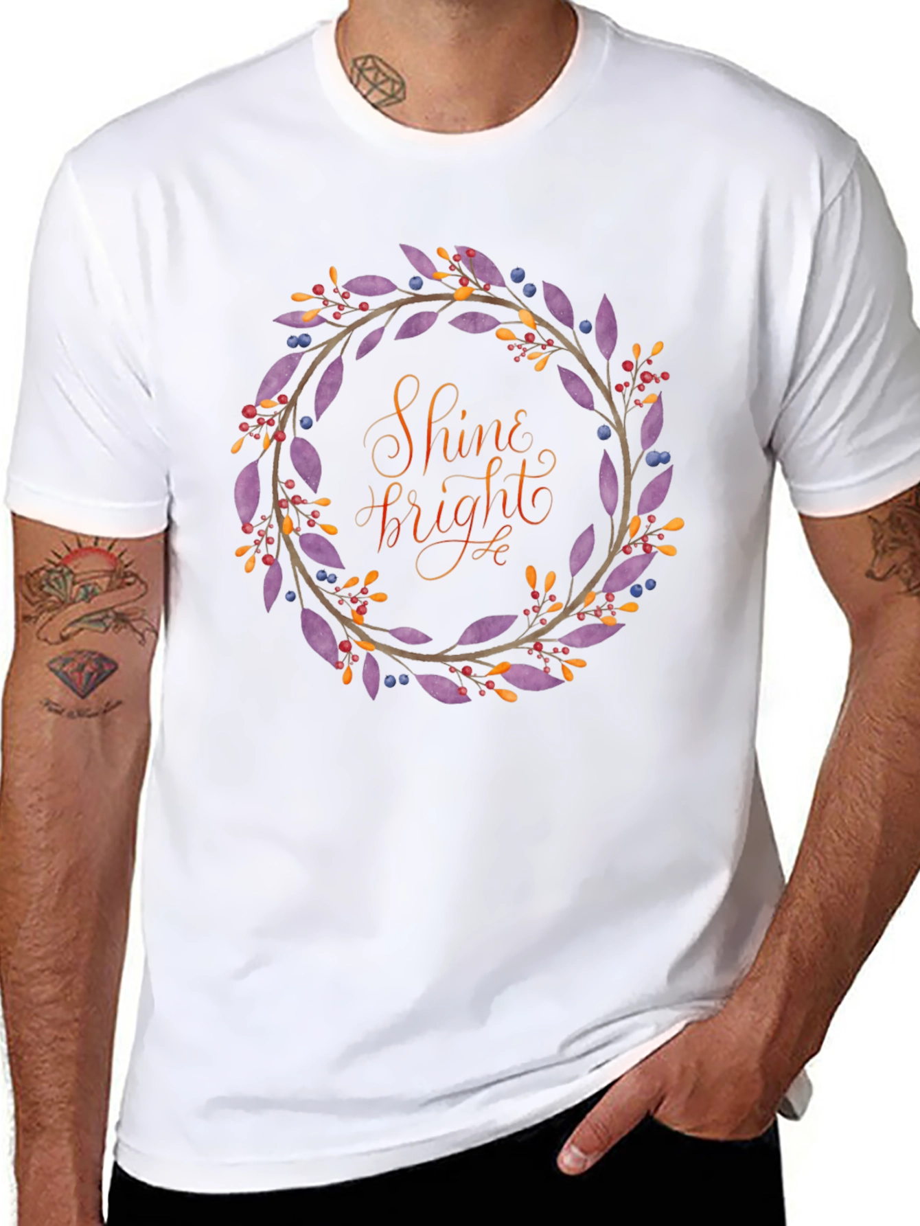 Shine Bright Floral Wreath Black T-Shirt