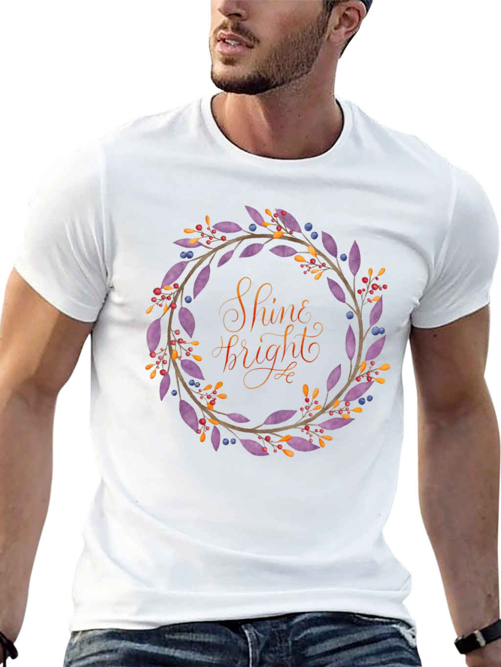 Shine Bright Floral Wreath Black T-Shirt