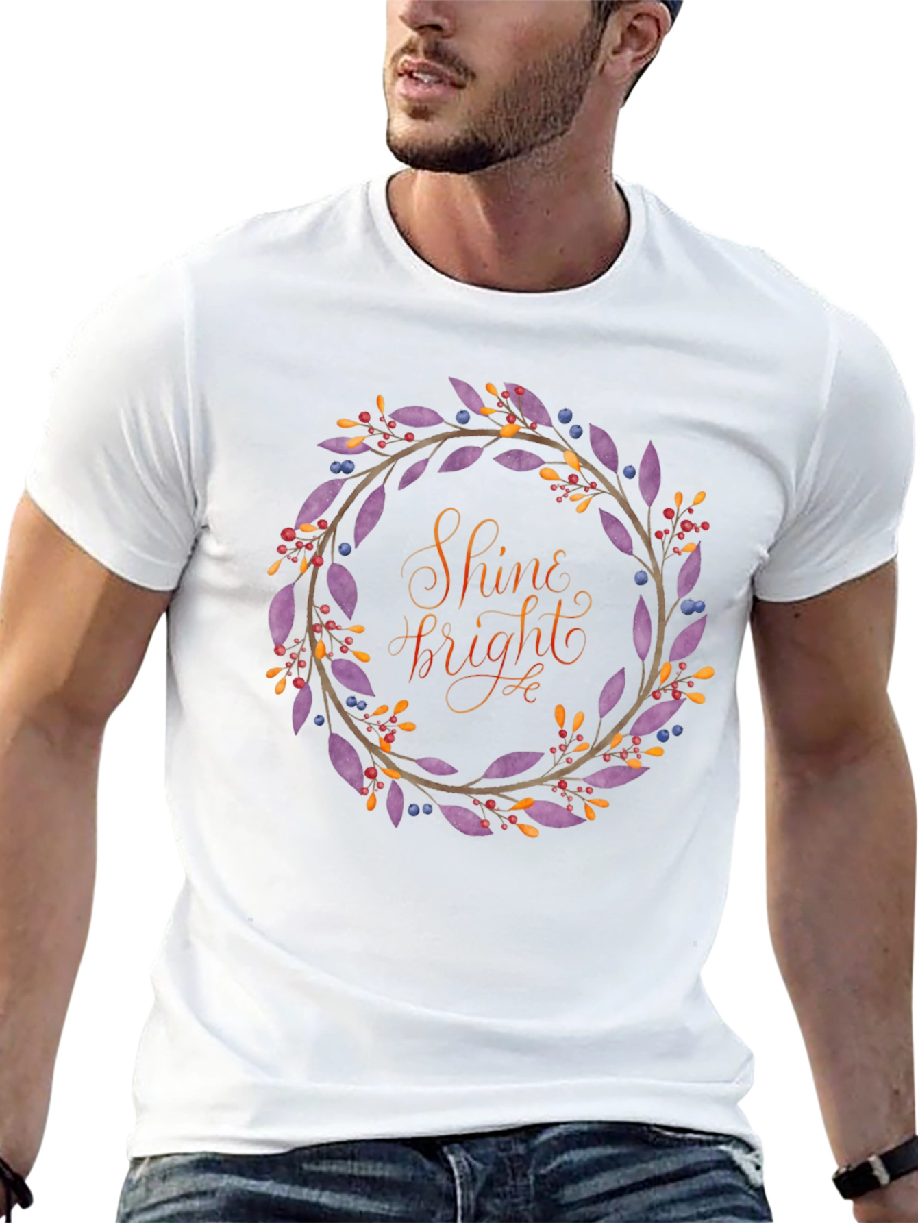 Shine Bright Floral Wreath Black T-Shirt