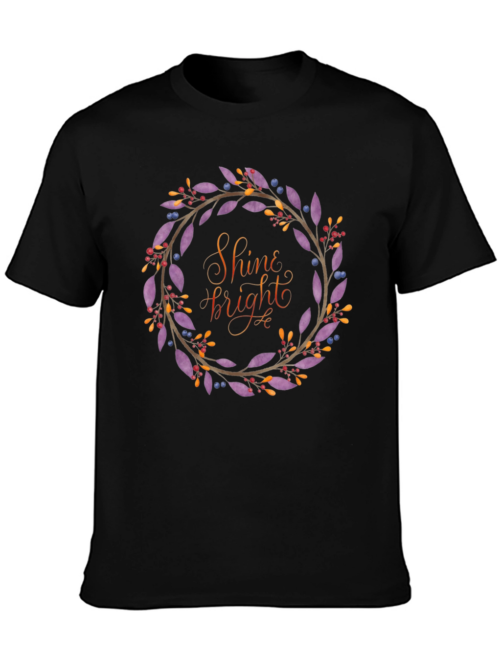 Shine Bright Floral Wreath Black T-Shirt