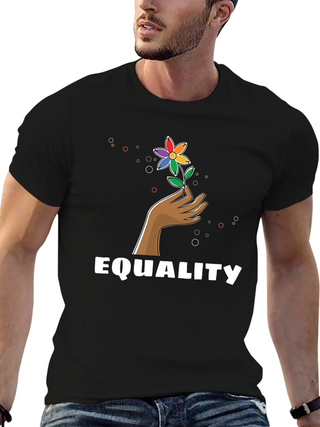 Equality Flower Graphic Tee - Unisex Black T-Shirt