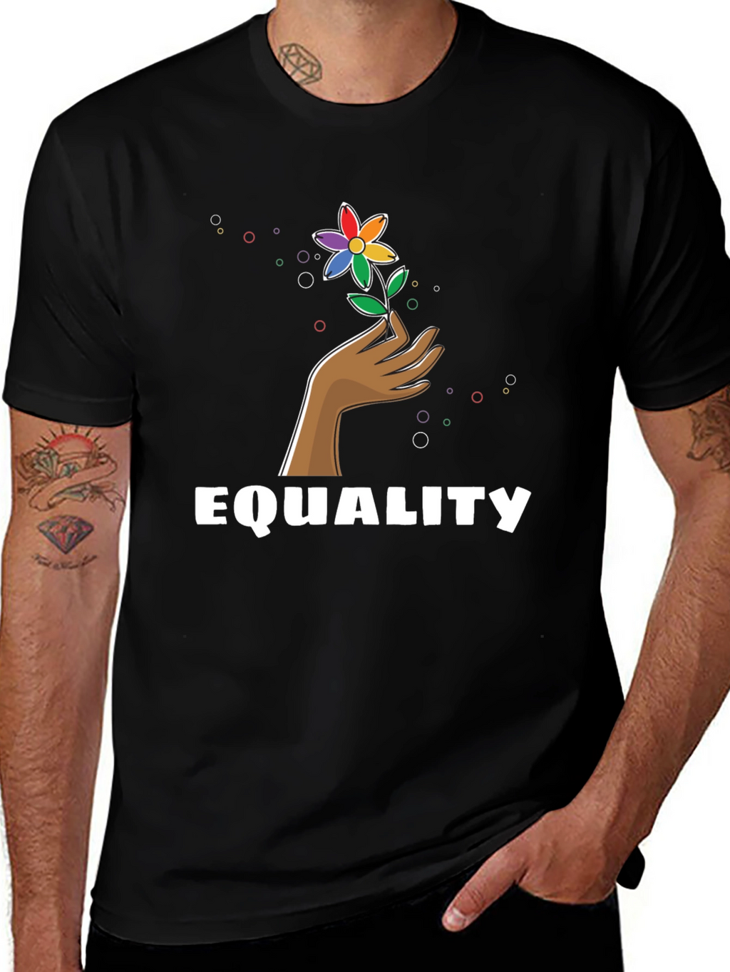 Equality Flower Graphic Tee - Unisex Black T-Shirt