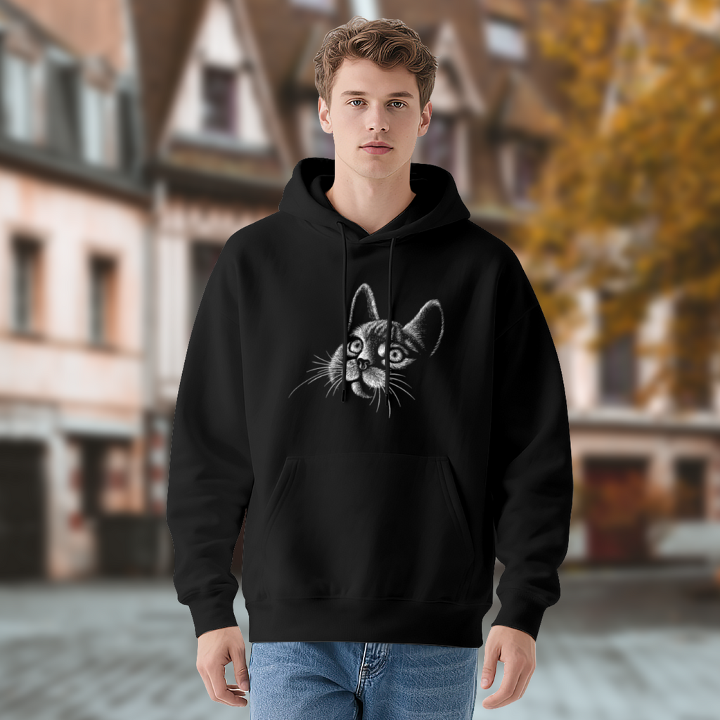 Cat Portrait Hoodie - Feline Art Graphic Sweatshirt for Cat Parents & Pet Lovers