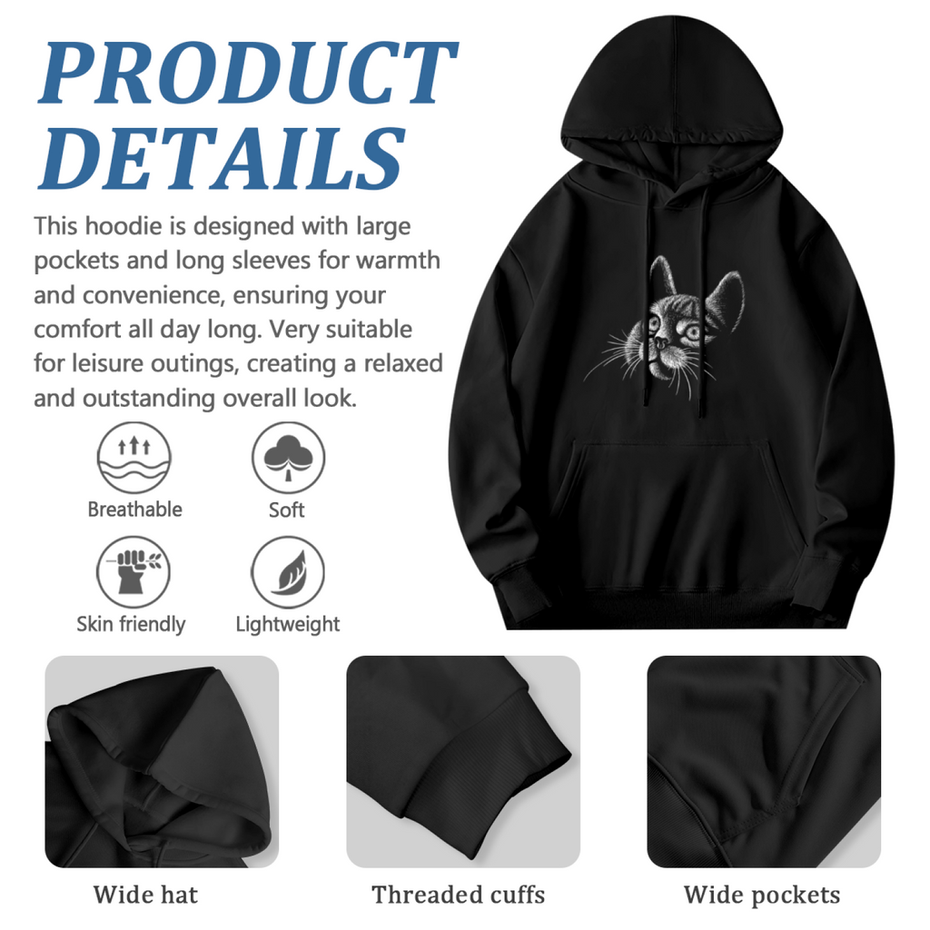 Cat Portrait Hoodie - Feline Art Graphic Sweatshirt for Cat Parents & Pet Lovers