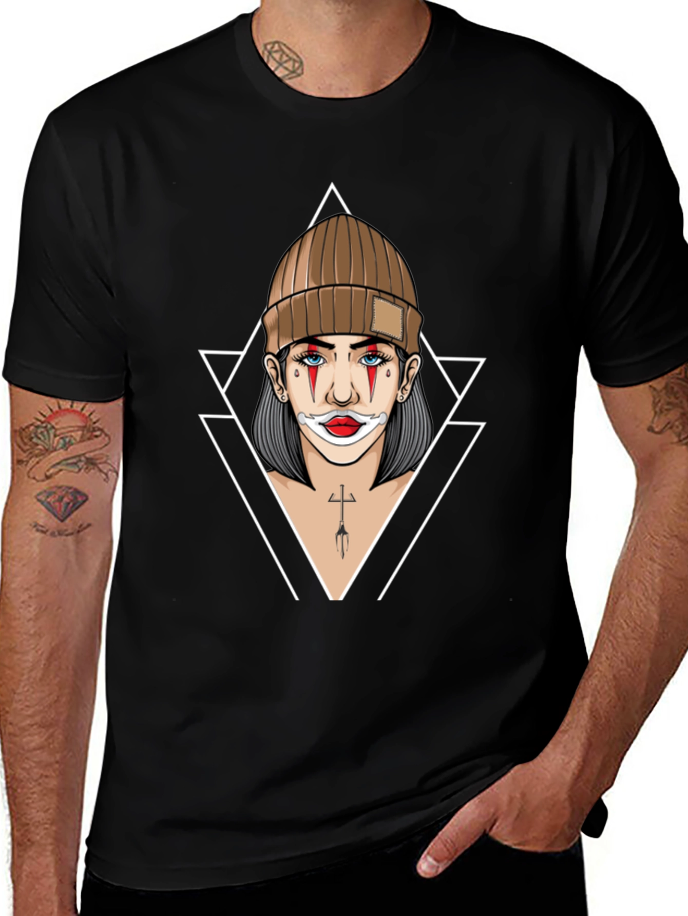 Clown Girl Graphic Print Black T-Shirt