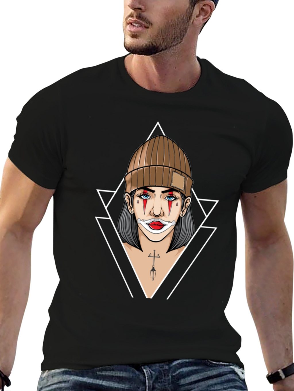 Clown Girl Graphic Print Black T-Shirt
