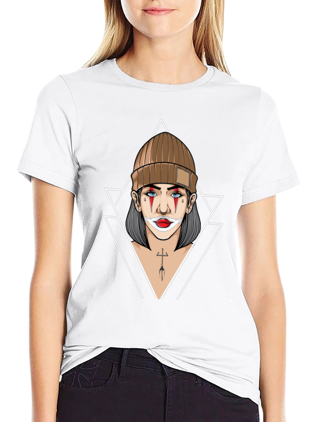Clown Girl Graphic Print Black T-Shirt