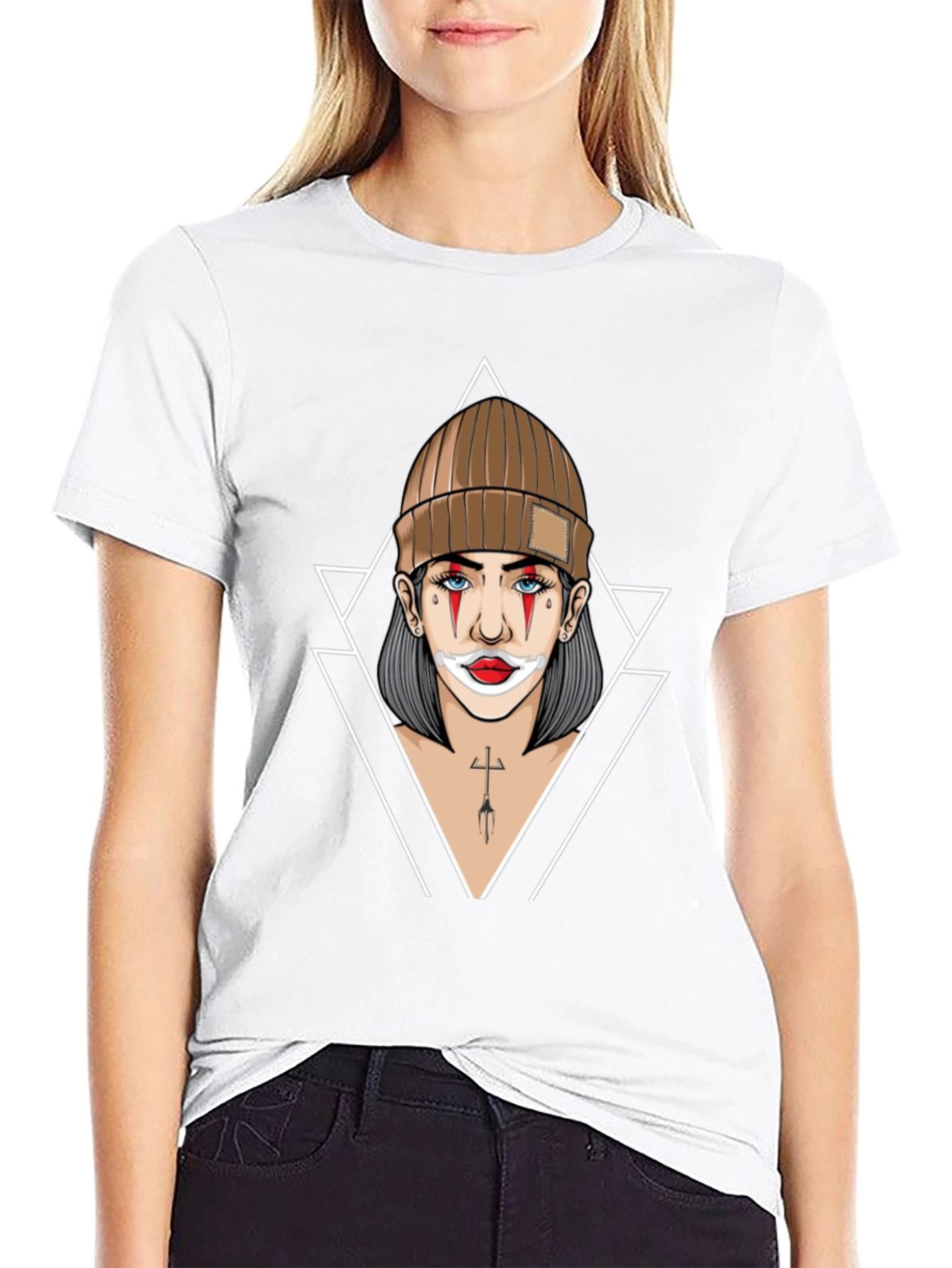 Clown Girl Graphic Print Black T-Shirt