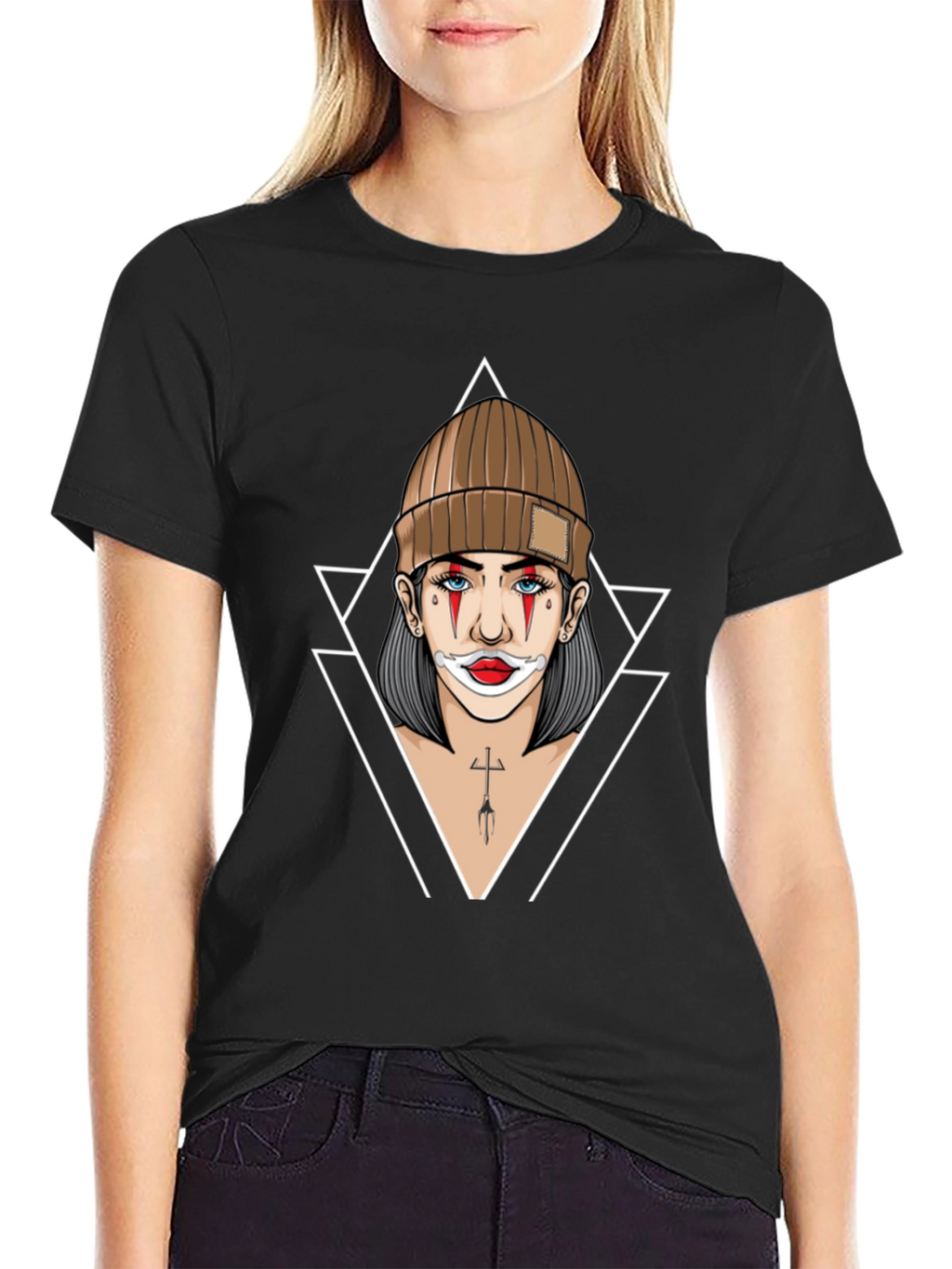 Clown Girl Graphic Print Black T-Shirt