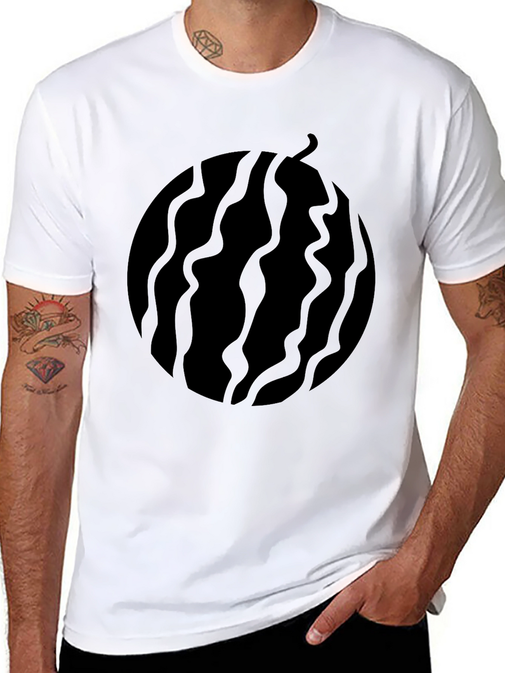 Black Graphic Tee - Abstract Fruit Design