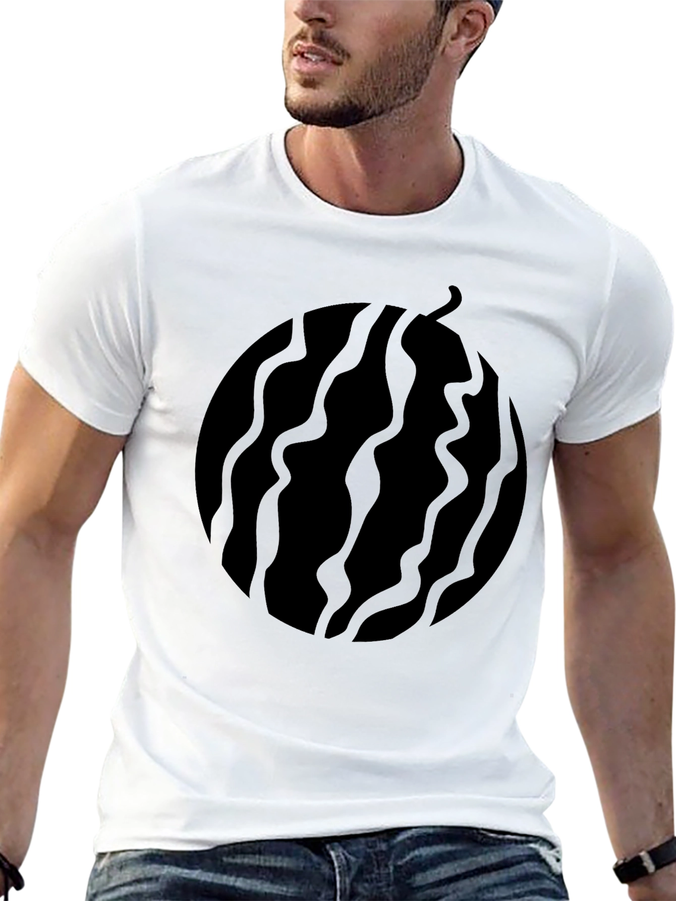 Black Graphic Tee - Abstract Fruit Design