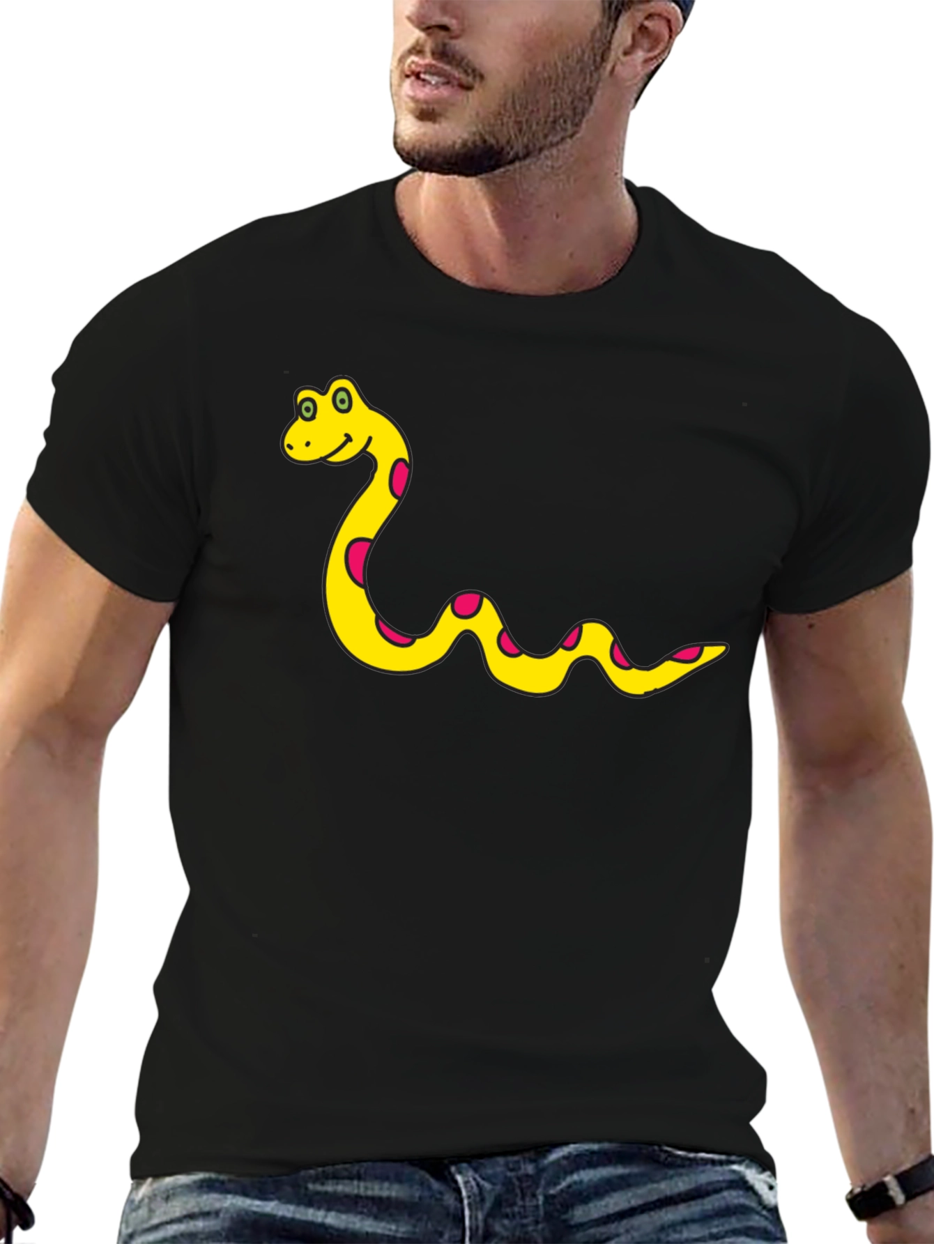 Cartoon Snake T-Shirt - Black Cotton Tee