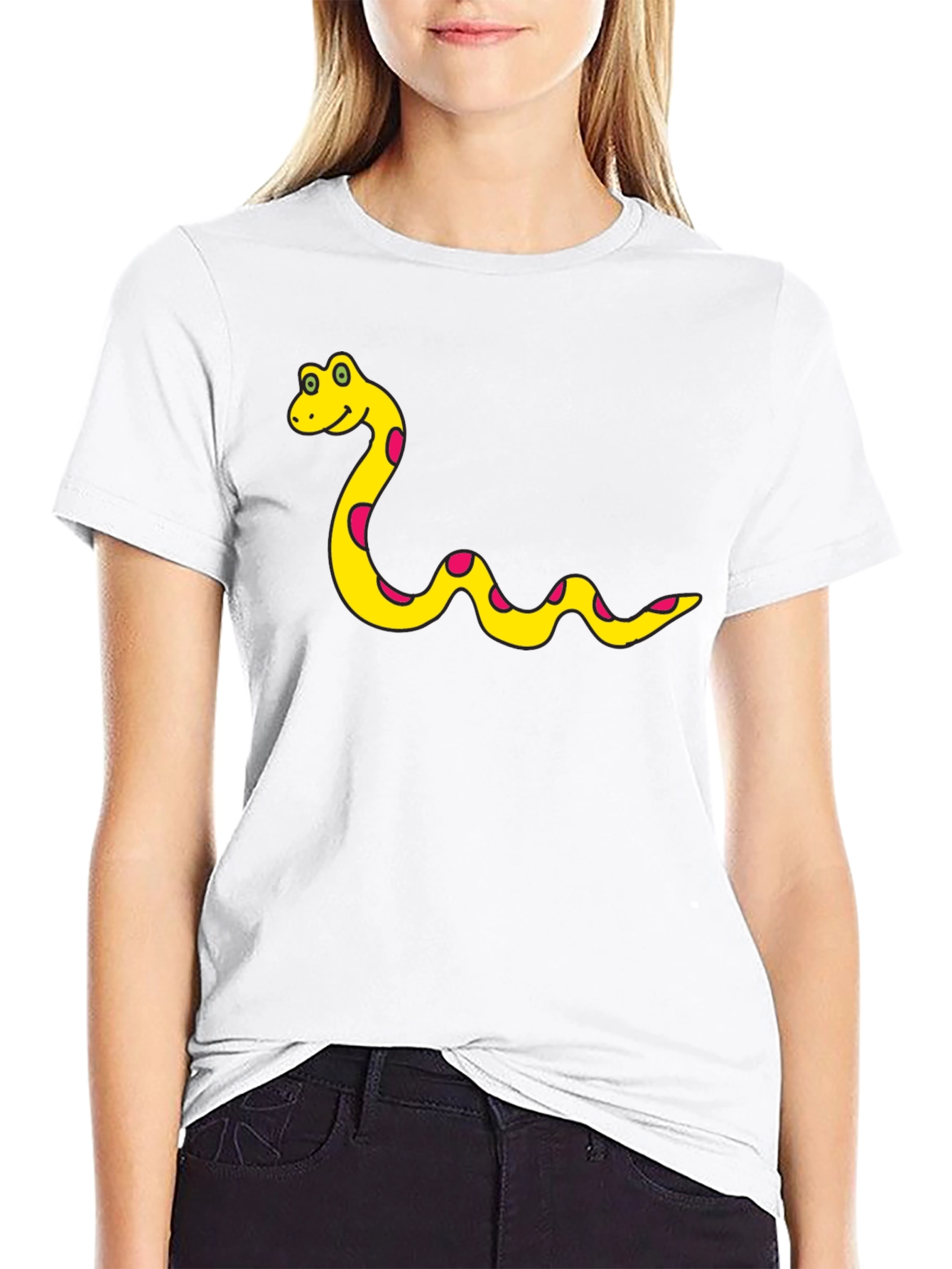 Cartoon Snake T-Shirt - Black Cotton Tee