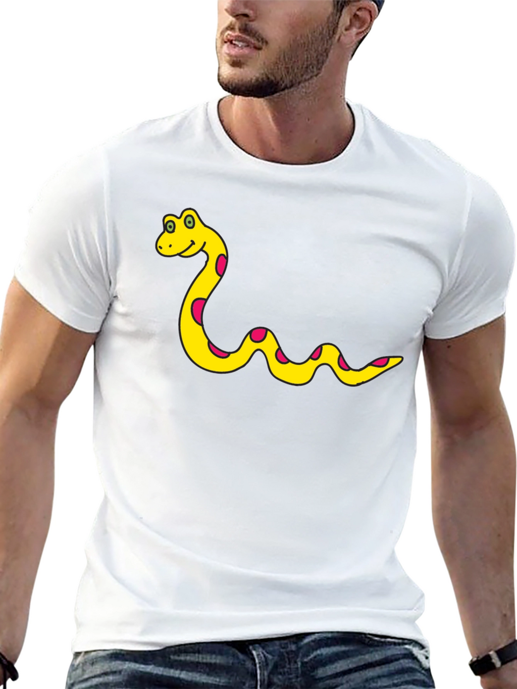 Cartoon Snake T-Shirt - Black Cotton Tee