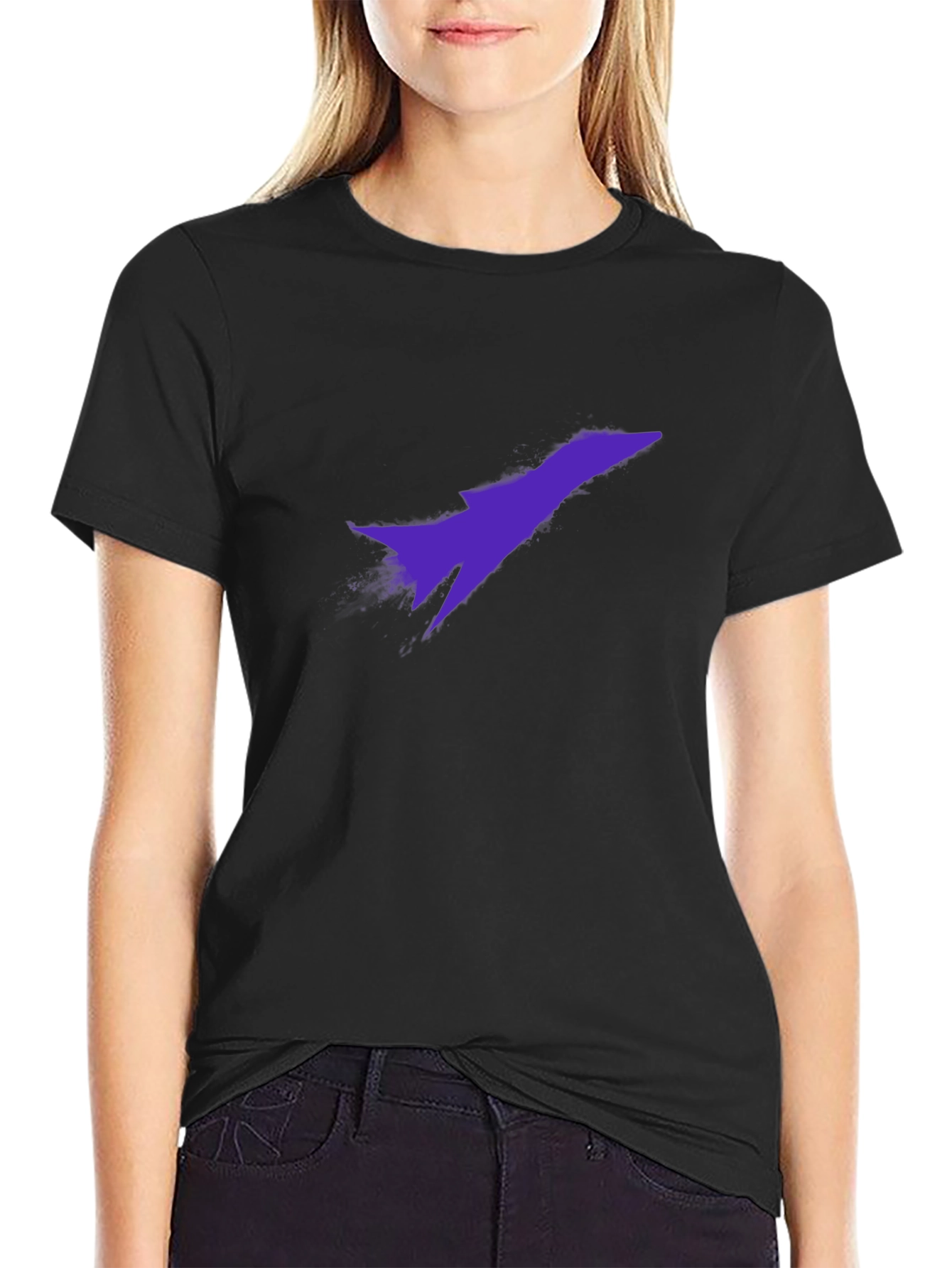 Black T-Shirt with Purple Jet Design