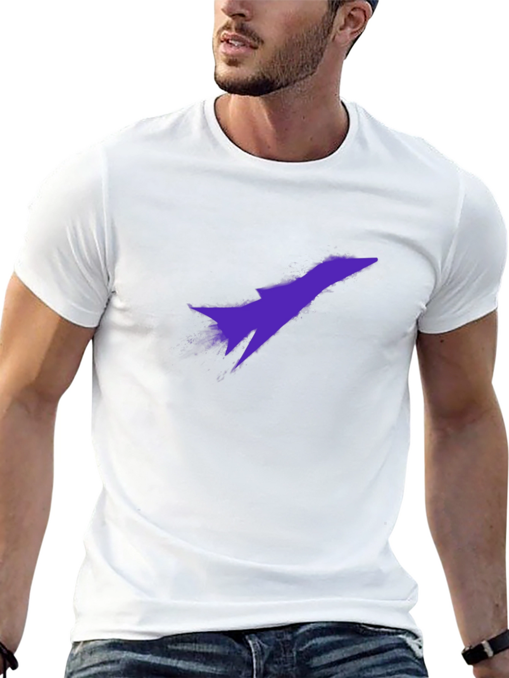 Black T-Shirt with Purple Jet Design