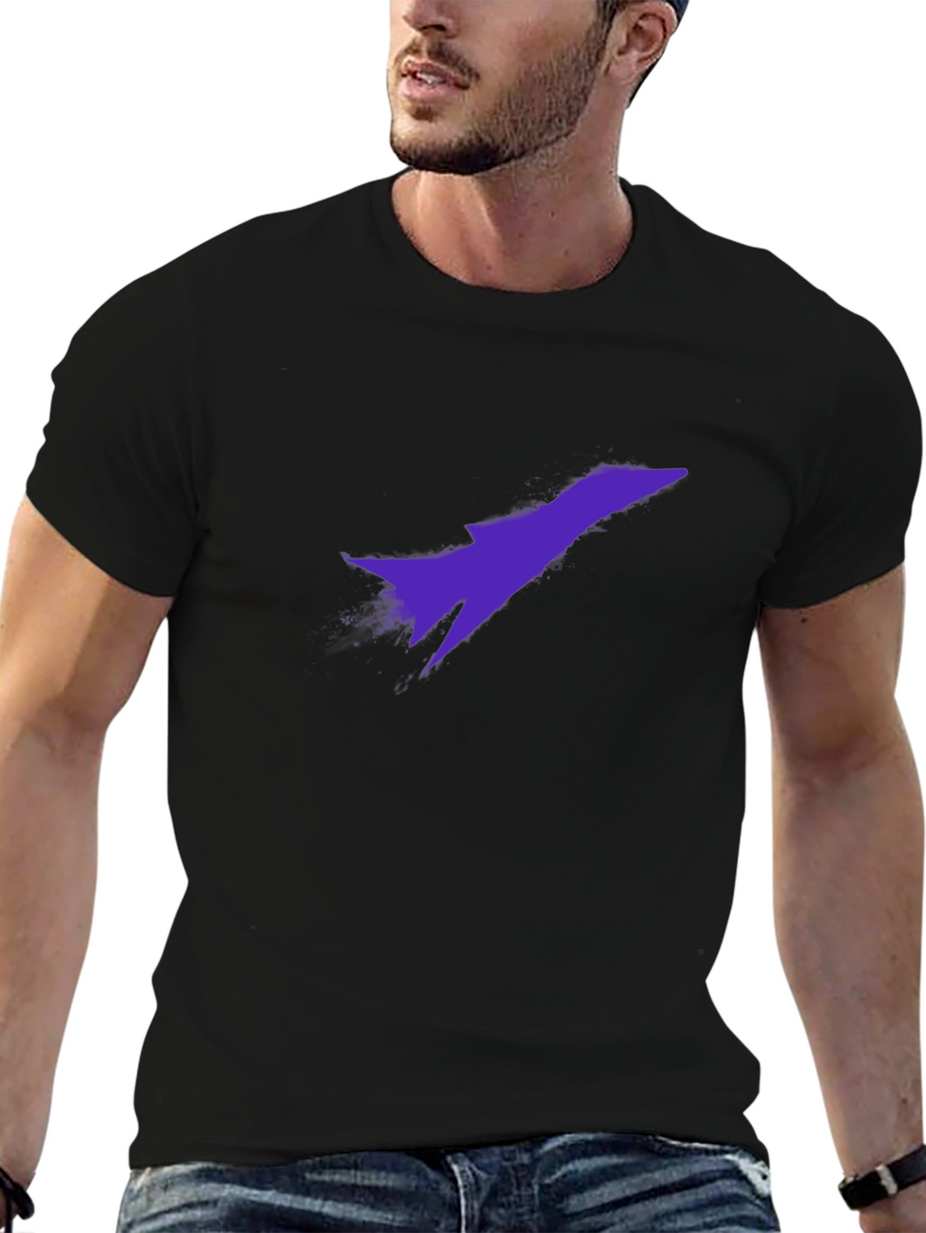 Black T-Shirt with Purple Jet Design
