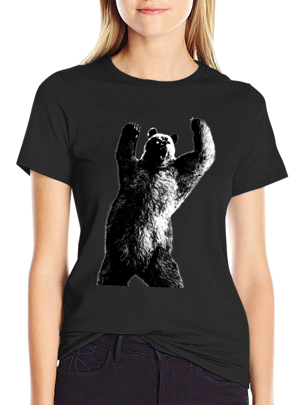 Bear Graphic Tee - Black Cotton Blend