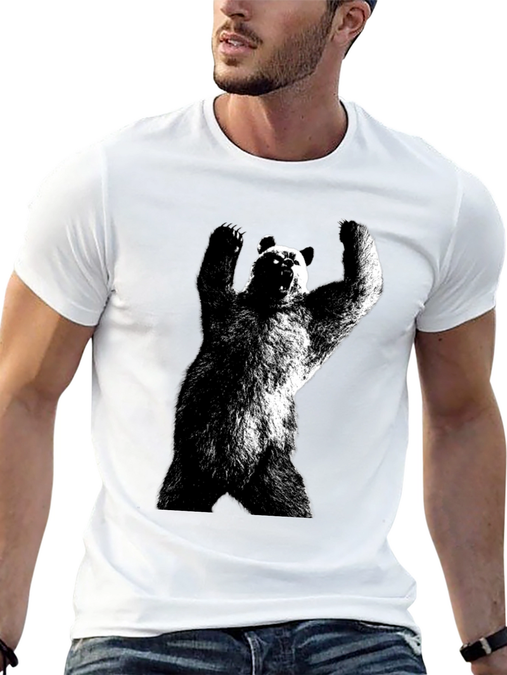 Bear Graphic Tee - Black Cotton Blend