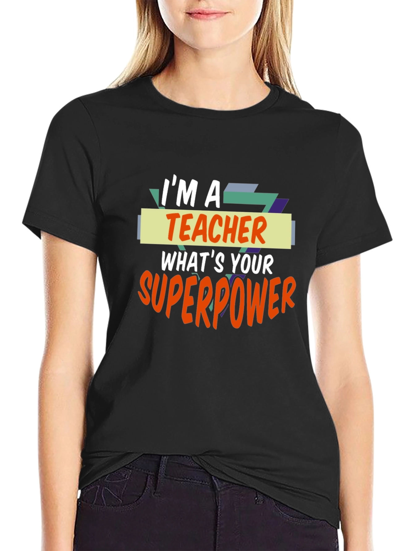 Teacher Superpower Black T-Shirt