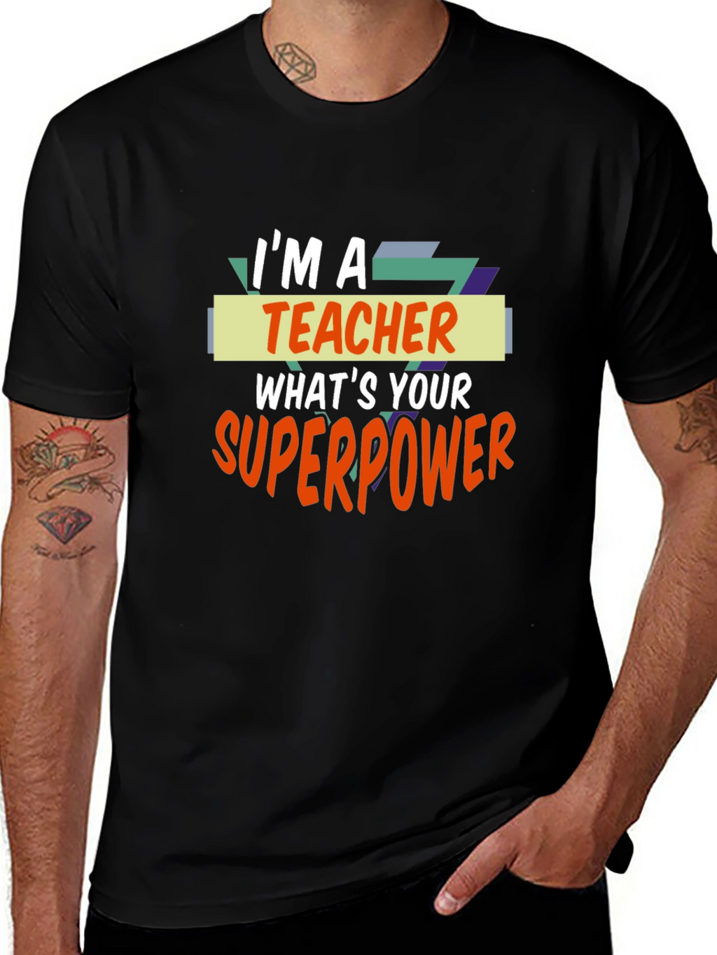 Teacher Superpower Black T-Shirt
