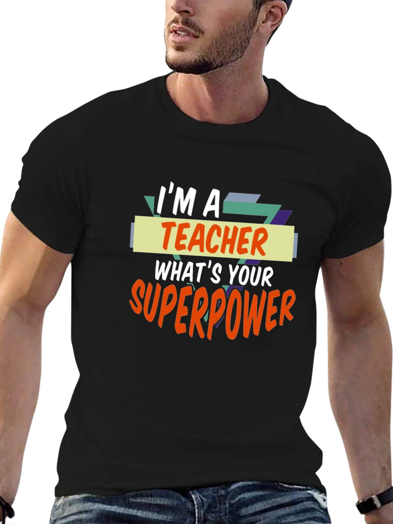 Teacher Superpower Black T-Shirt