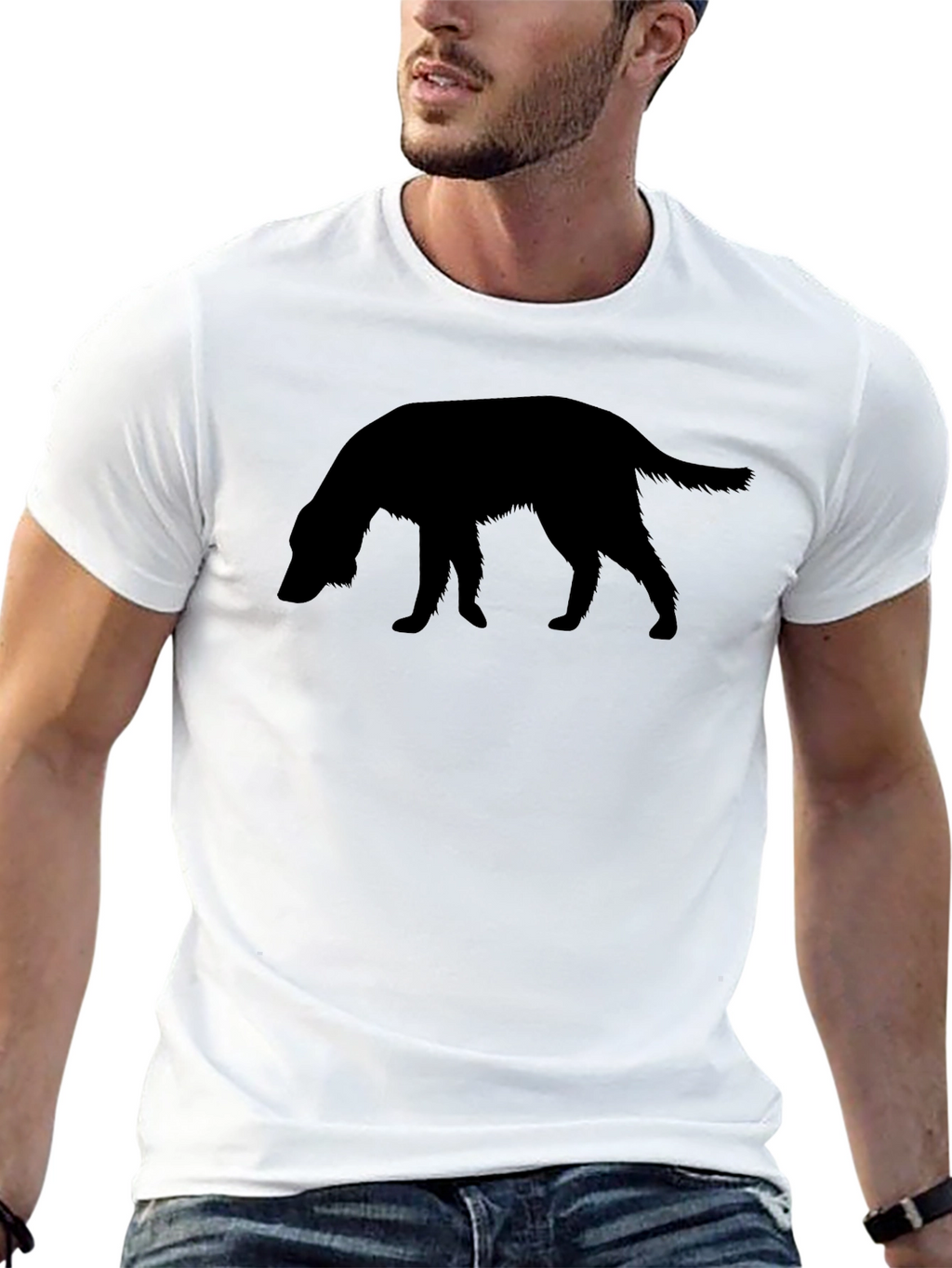 Dog Silhouette Graphic Tee - Black Cotton T-Shirt
