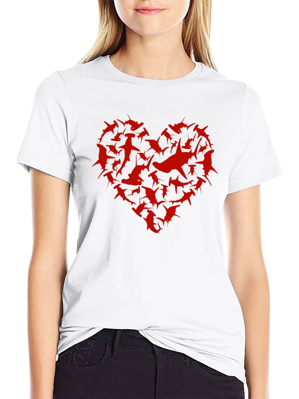 Shark Heart Graphic Tee - Black Cotton T-Shirt