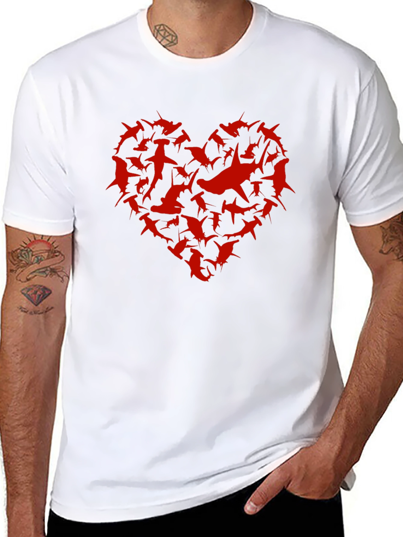Shark Heart Graphic Tee - Black Cotton T-Shirt