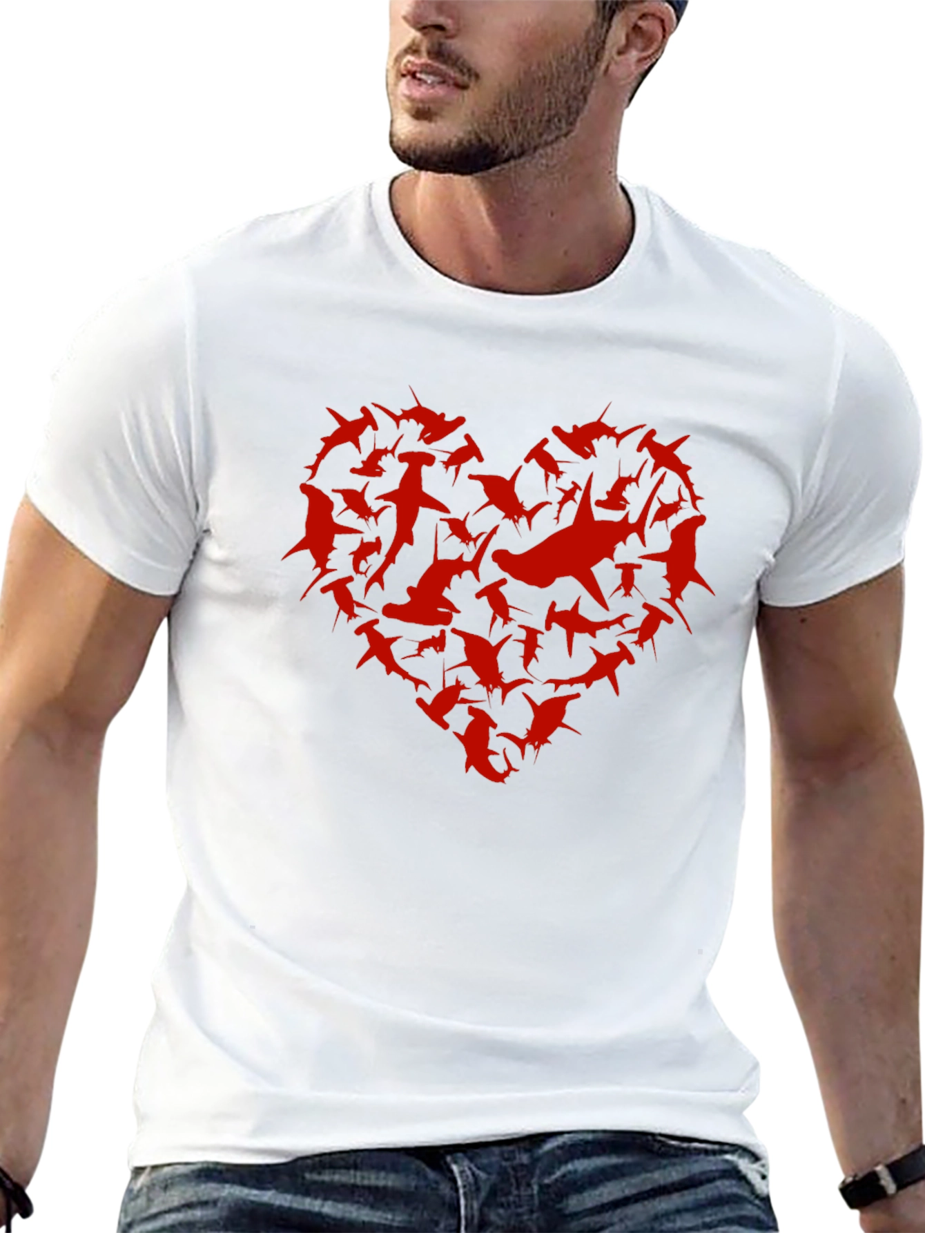Shark Heart Graphic Tee - Black Cotton T-Shirt