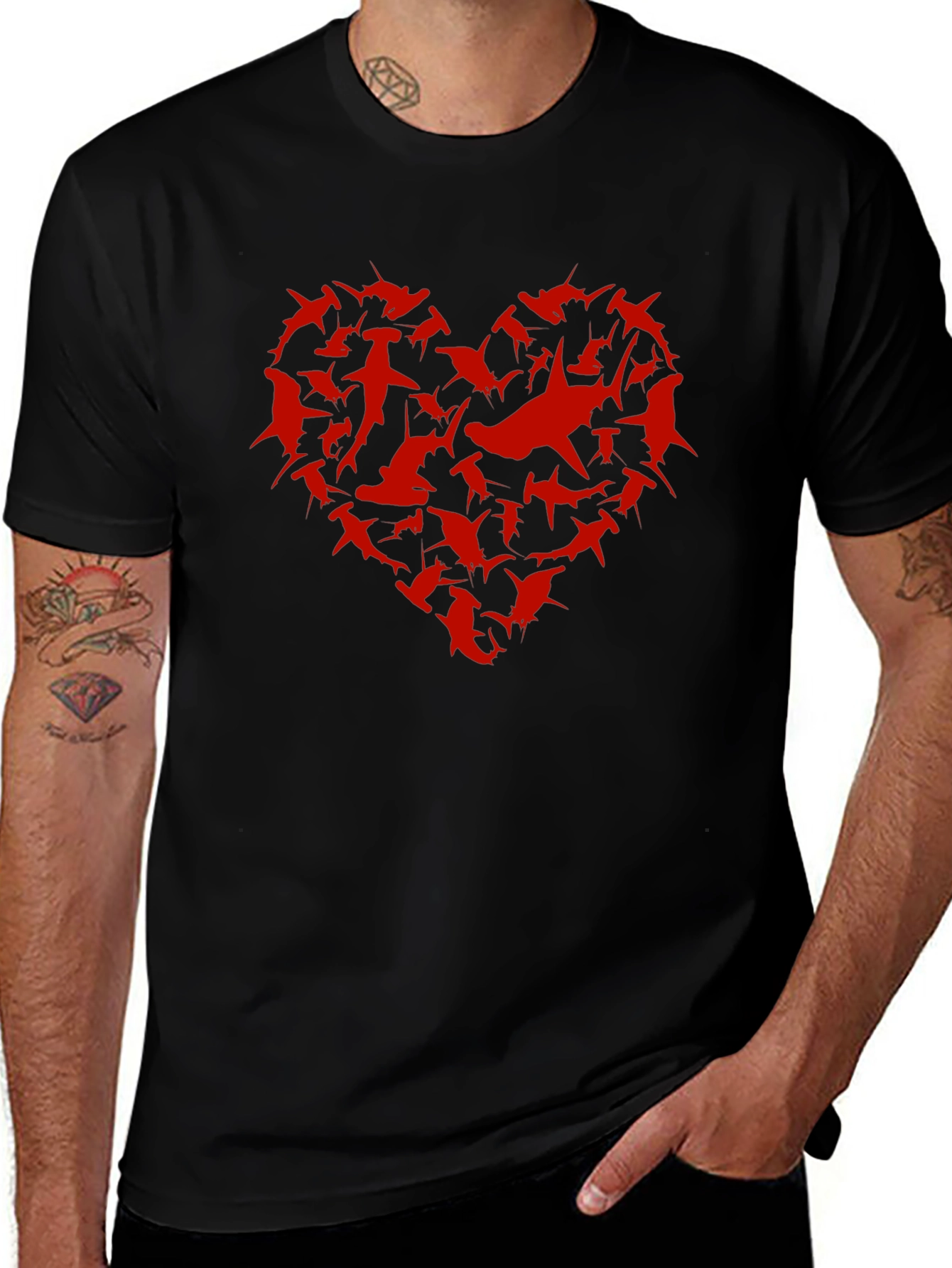 Shark Heart Graphic Tee - Black Cotton T-Shirt