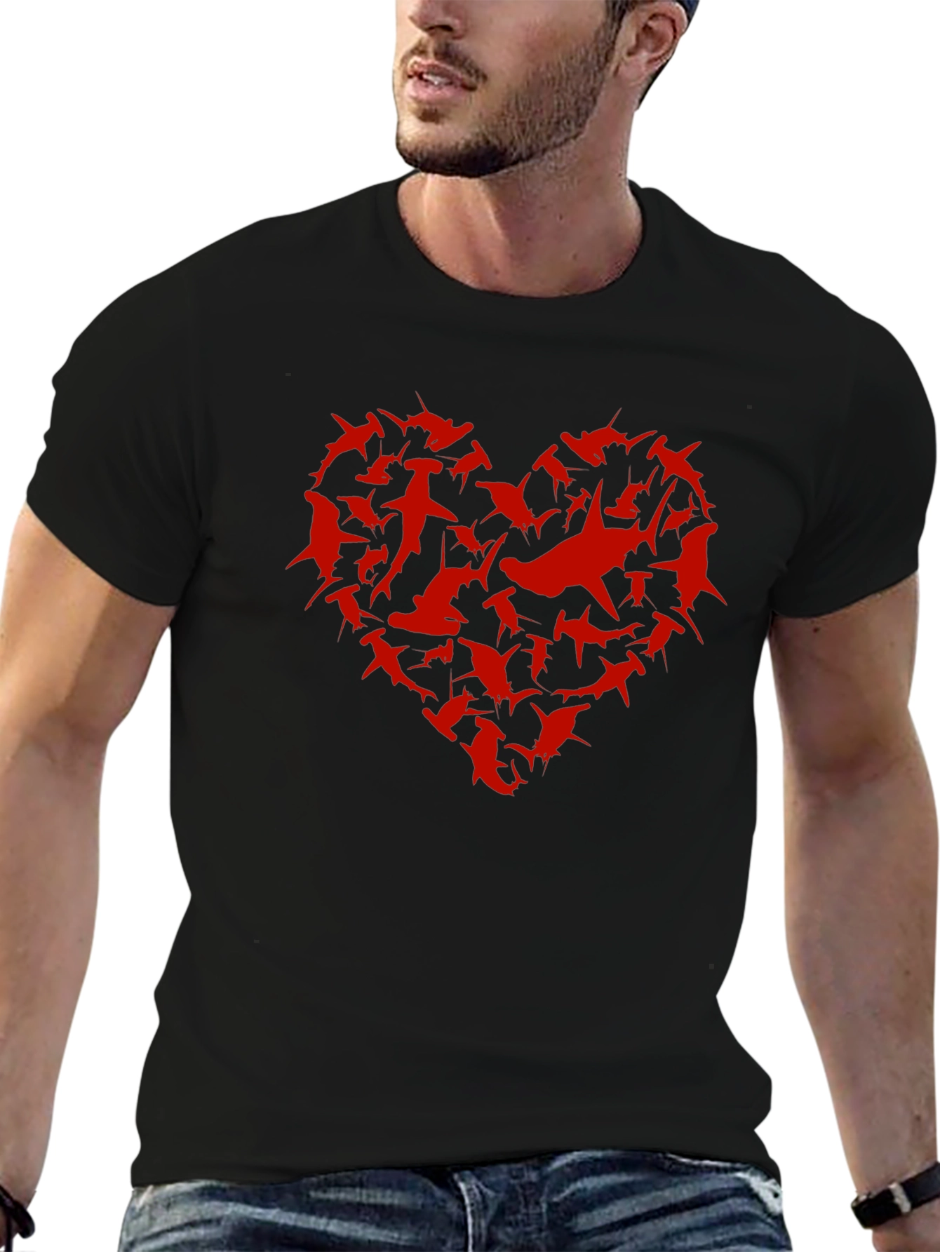 Shark Heart Graphic Tee - Black Cotton T-Shirt