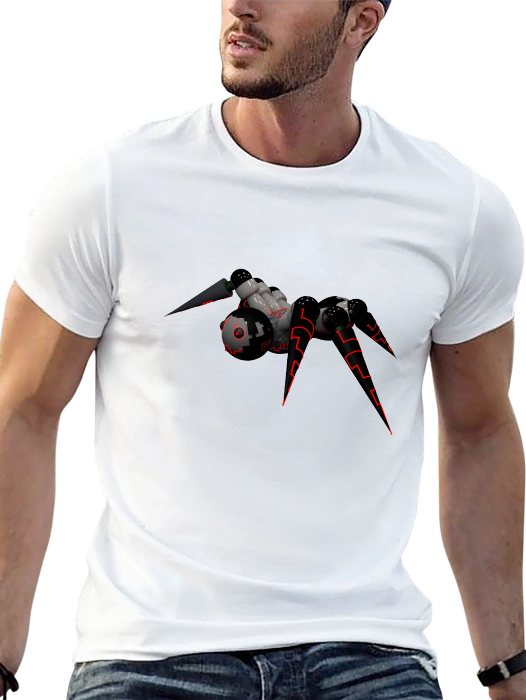 Futuristic Spider Graphic T-Shirt - Black