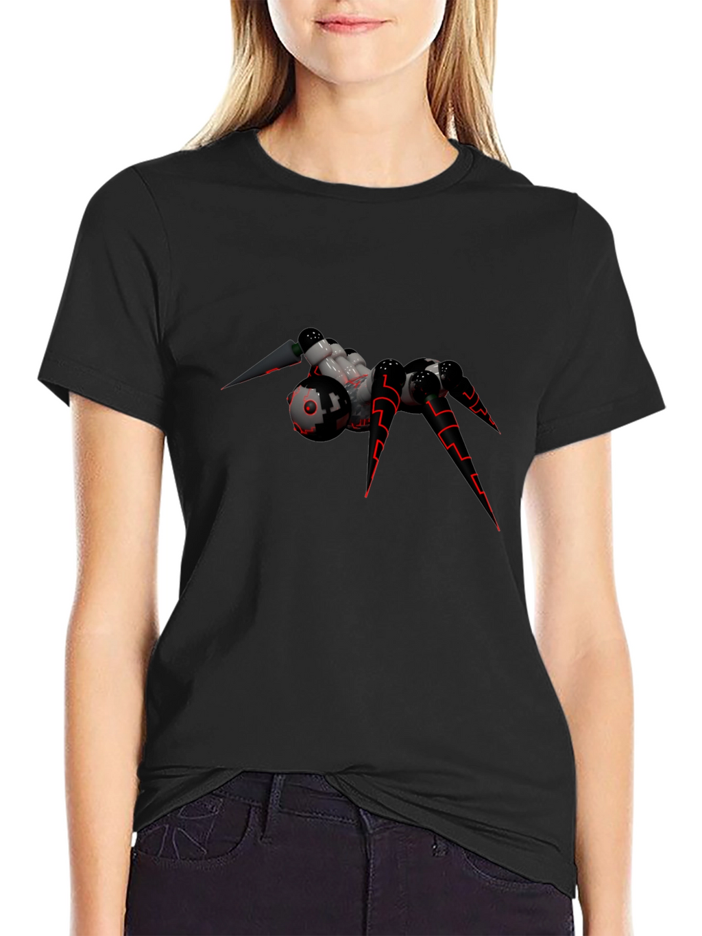 Futuristic Spider Graphic T-Shirt - Black